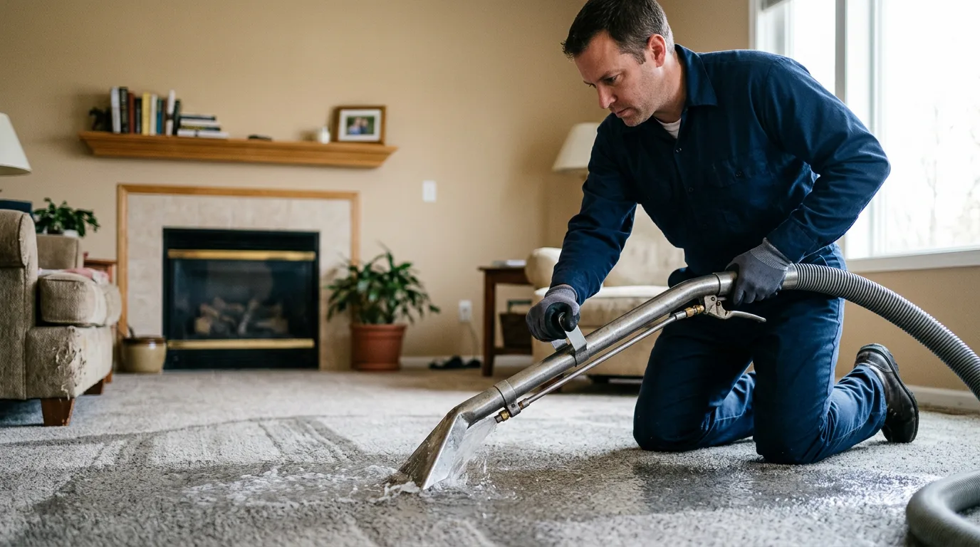 Water damage restoration technician working near Manter, KS